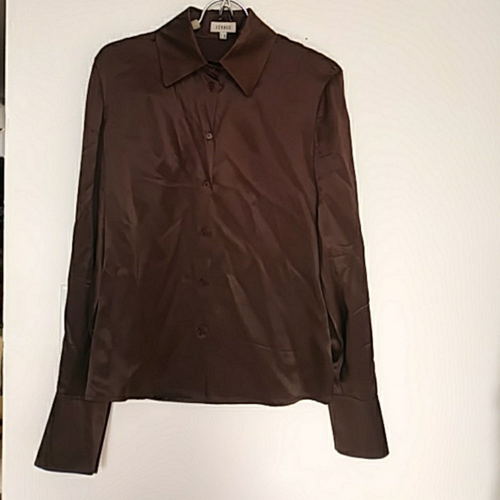 FERAUD CHOCOLATE BROWN SILK CLASSIC BLOUSE, 4